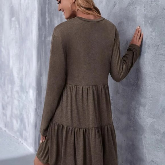 Solid Ruffle Hem Smock Dress - Picture 2 of 5